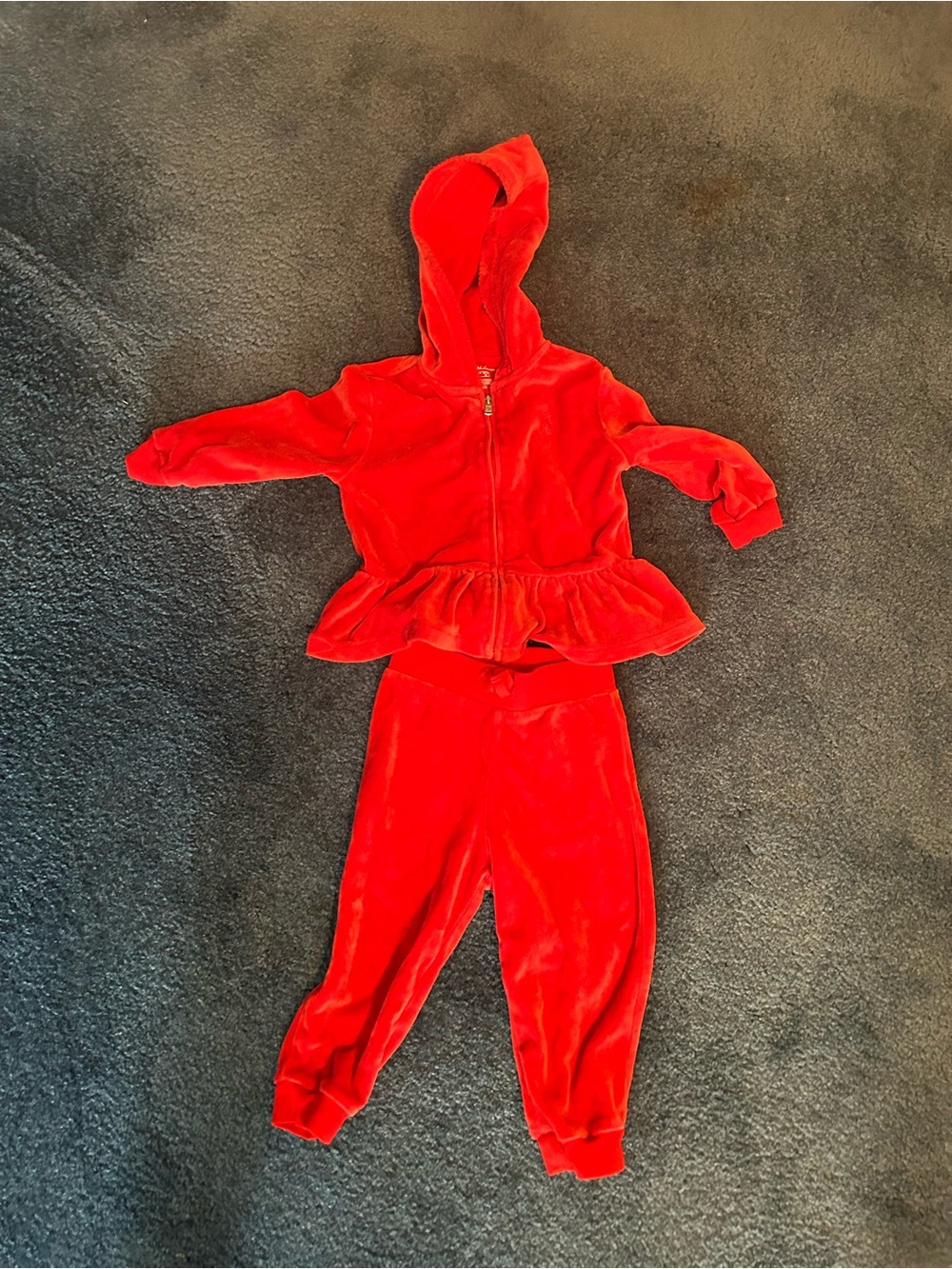 Ralph Lauren Bright Red Velour Hooded Peplum Jogger Set